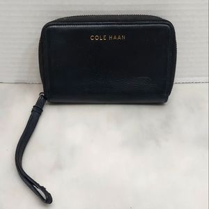 Cole Haan Small Black Wristlet with Zipper Closure